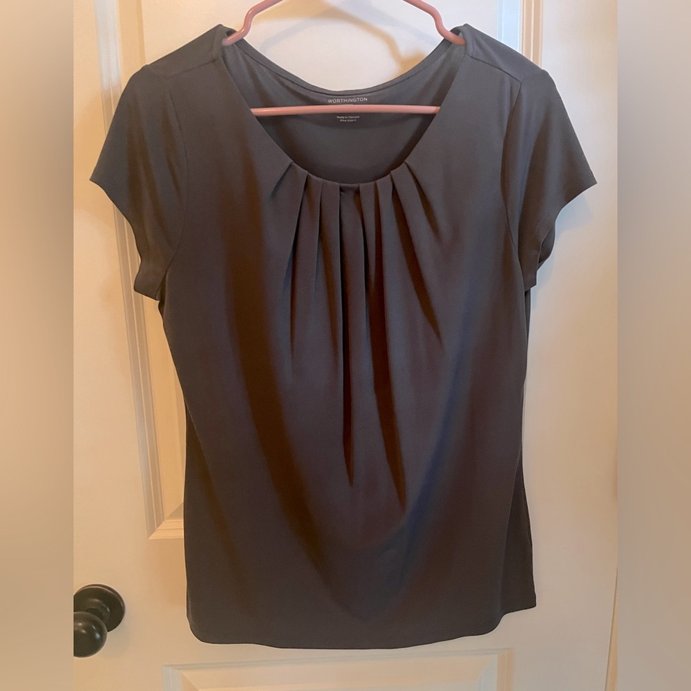 Worthington Women's Gray Shirt Sleeve Top Size Petite Medium